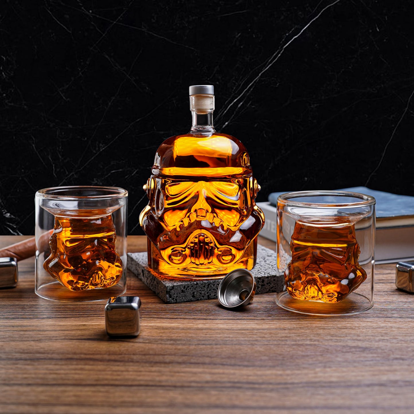 Transparent Creative Whiskey Decanter Set with 2 Glasses, Funnel,Decanter Stone, Flask Carefe, for Wine, Scotch Whiskey, Bourbon Whiskey, Vodka, Spirits-750ml, Thickened, Gifts for Men