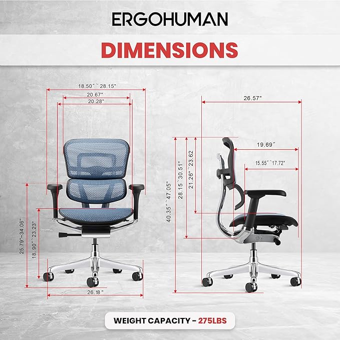 Ergohuman Eurotech ME8ERG GEN2 High Back Mesh Office Chair with Tilt Tension Control, Tilt Lock, Back Angle, Back Height, Synchro Tilt, Seat Height, Seat Depth, and Arm Height Adjustments, Blue