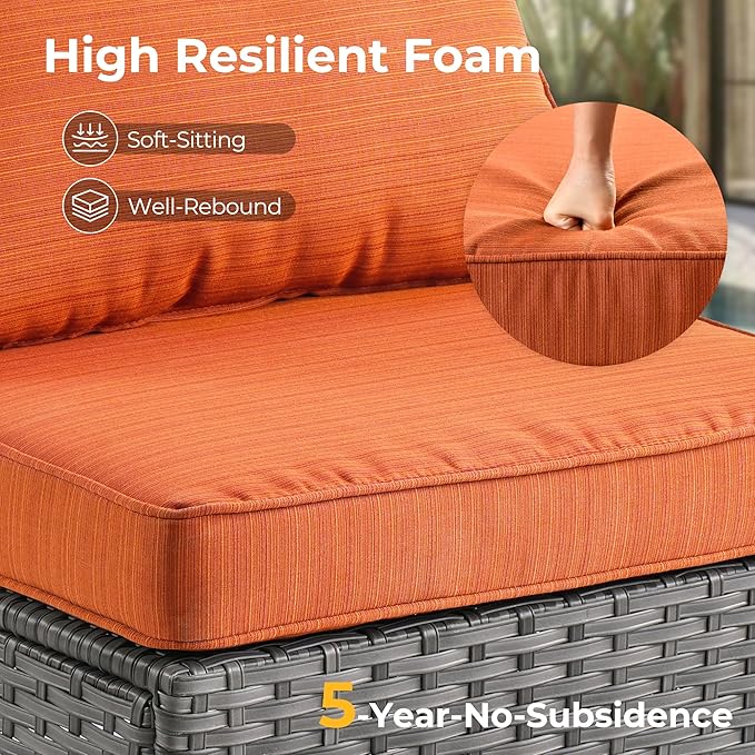 HOOOWOOO 7 Piece Patio Sectional Furniture Set,Modern Wicker Outdoor Conversation Sofa Sets,Weather Resistant Modular L Shaped Outside Couch Table Set(Orange Red)