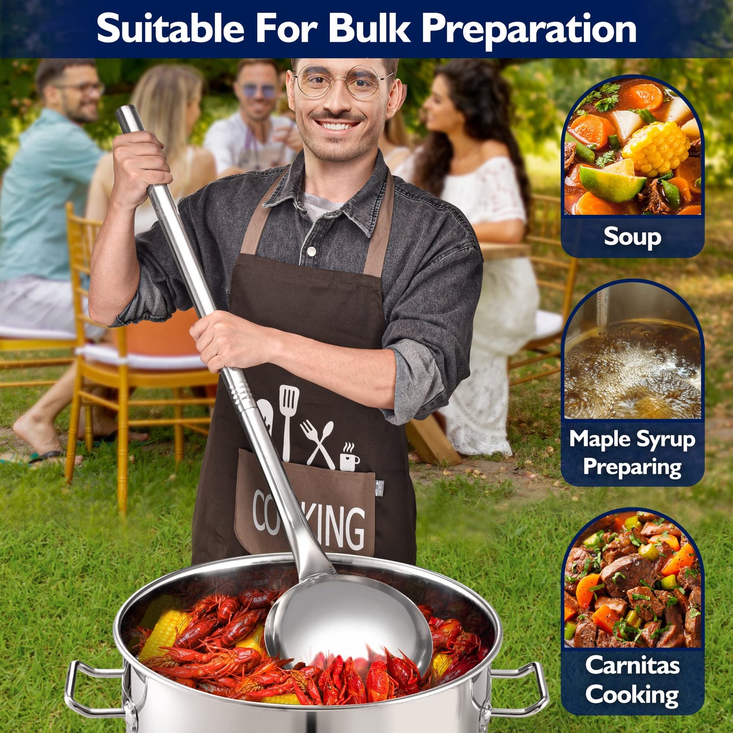 ARC LS121 48 Inch Stainless Steel Crawfish Boil Spoon Mixing ladel with Threads Removable Handle Long Handle Spoon for Large Batch Cooking Crawfish Boil and Brewing Beer