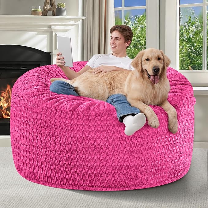 4FT Bean Bag Chair,Giant Bean Bag Chairs for Adults,Big Bean Bags with Memory Foam Filled, Large Beanbag Chairs with Chevron Plush Cover-Pink
