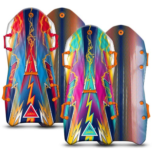 Artikfun Premium Recreational Winter Foam Snow Sled 2-Pack | Tow Rope and Handles | Sized for Youth and Adults | Contoured Deck Design | 50in-127cm Design Length |
