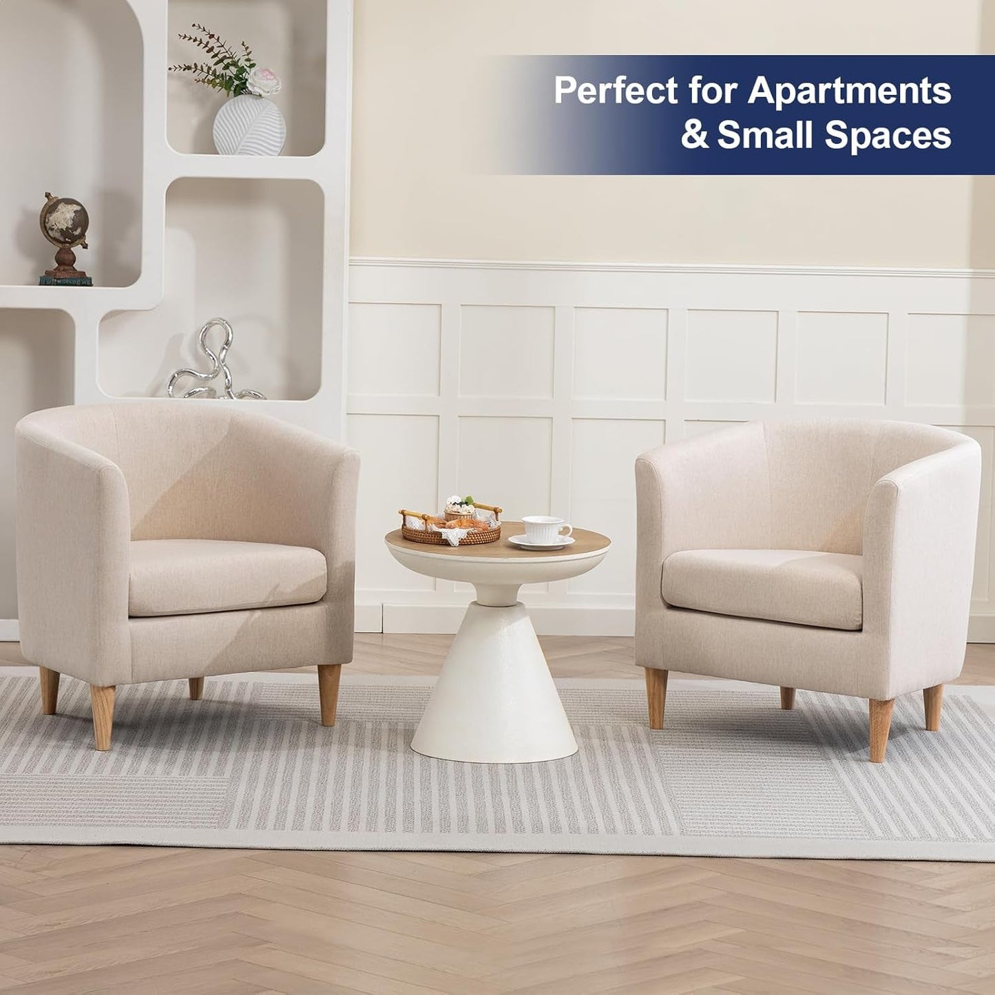 Accent Barrel Chairs Set of 2, Modern Comfy Living Room Chairs with Armrest Small Reading Chair with Cozy Soft Padded for Bedroom Reception Room Cafe, Begie