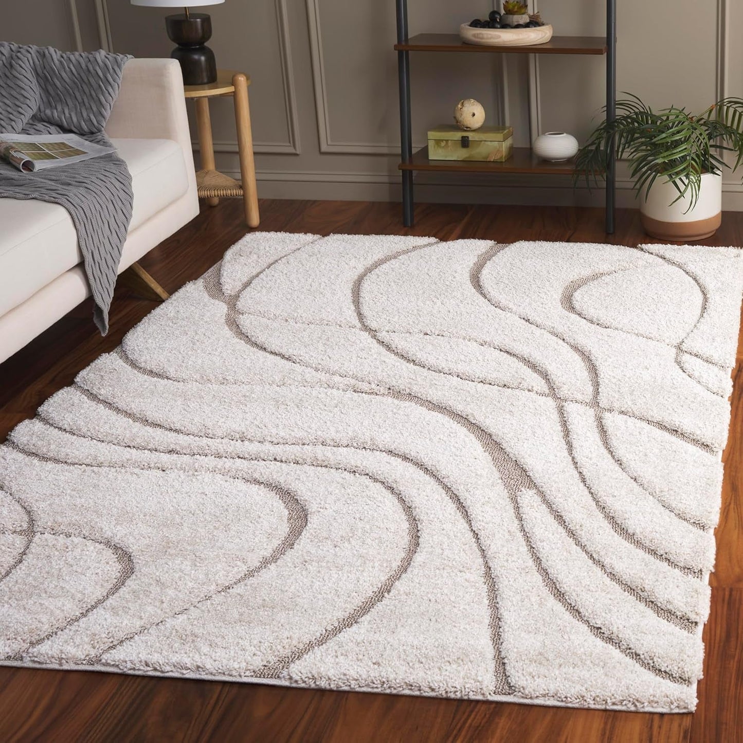 Florida Shag Collection Area Rug - 6' X 9', Cream & Beige, Non-Shedding & Easy Care, 1.2-Inch Thick Ideal for High Traffic Areas in Living Room, Bedroom (SG471-1113)