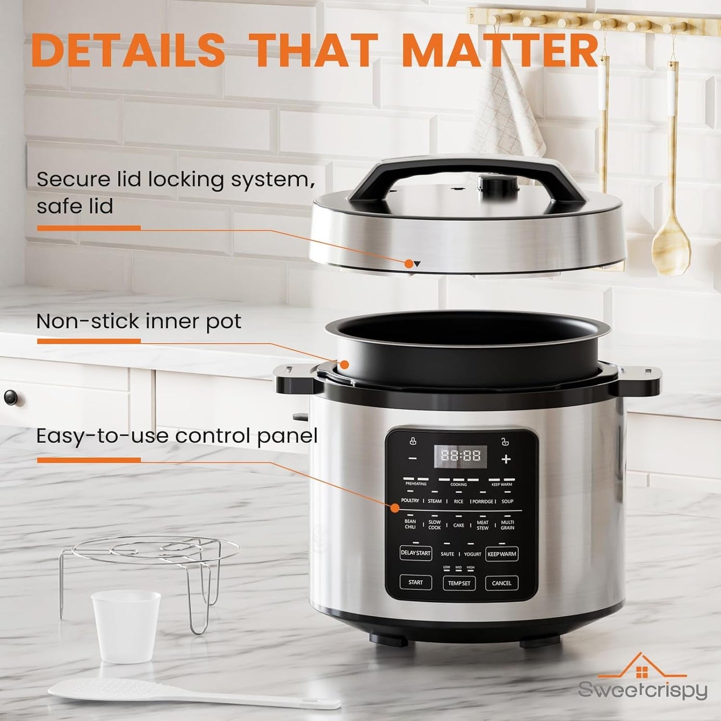 6 QT Electric Pressure Cooker 12-In-1 Multi Digital Cookers, Rice Steamer Yogurt Maker Stainless Steel