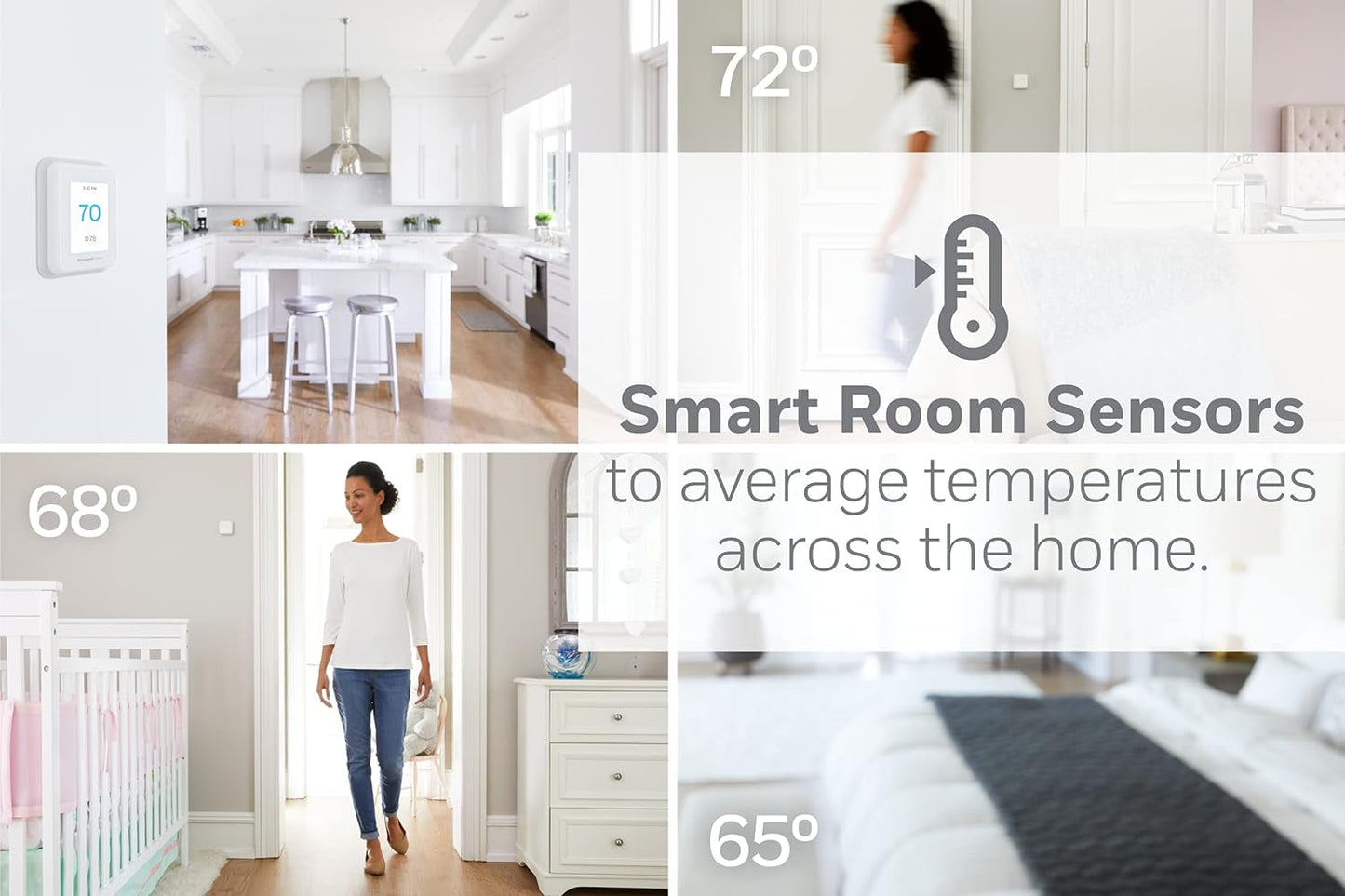 T9 Wifi Smart Thermostat with 1 Smart Room Sensor, Touchscreen Display, White