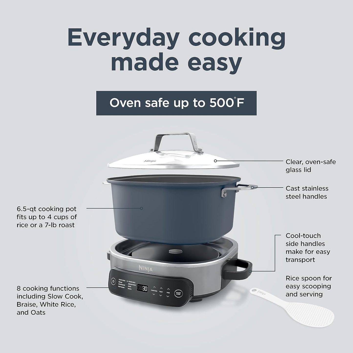 MC1101 Foodi Everyday Possible Cooker Pro, 8-In-1 Versatility, One-Pot Faster Cooking Replaces 10 Tools, Family-Sized Capacity with Adjustable Temp Control, 6.5 Quarts, Midnight Blue