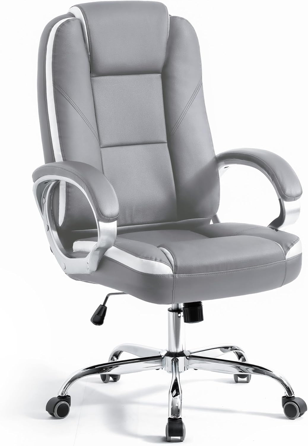 Office Desk Ergonomic Gaming Chair High Back Adjustable Computer Chair with Wheels and Lumbar Support Comfy Leather Executive Swivel (Grey)