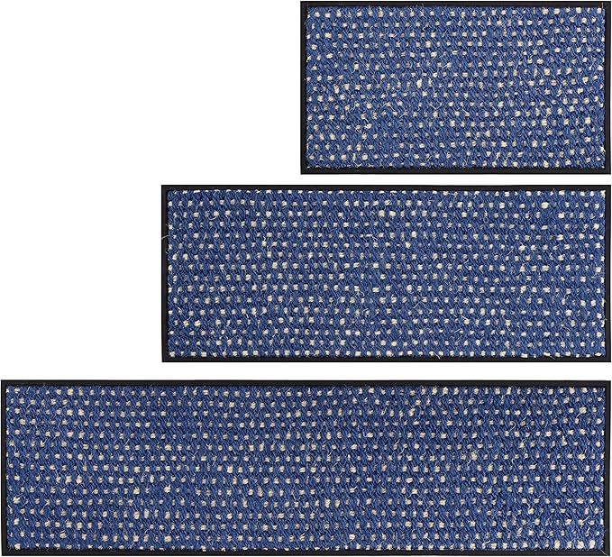 Anji Mountain Heavy Duty Waterproof Rubber Shoe Storage Mat Organizer/Boot Storage Tray Multi Use for Entryway with Coir, Blue and Ivory Insert, Fits 3 Pair (34.5" Wide)