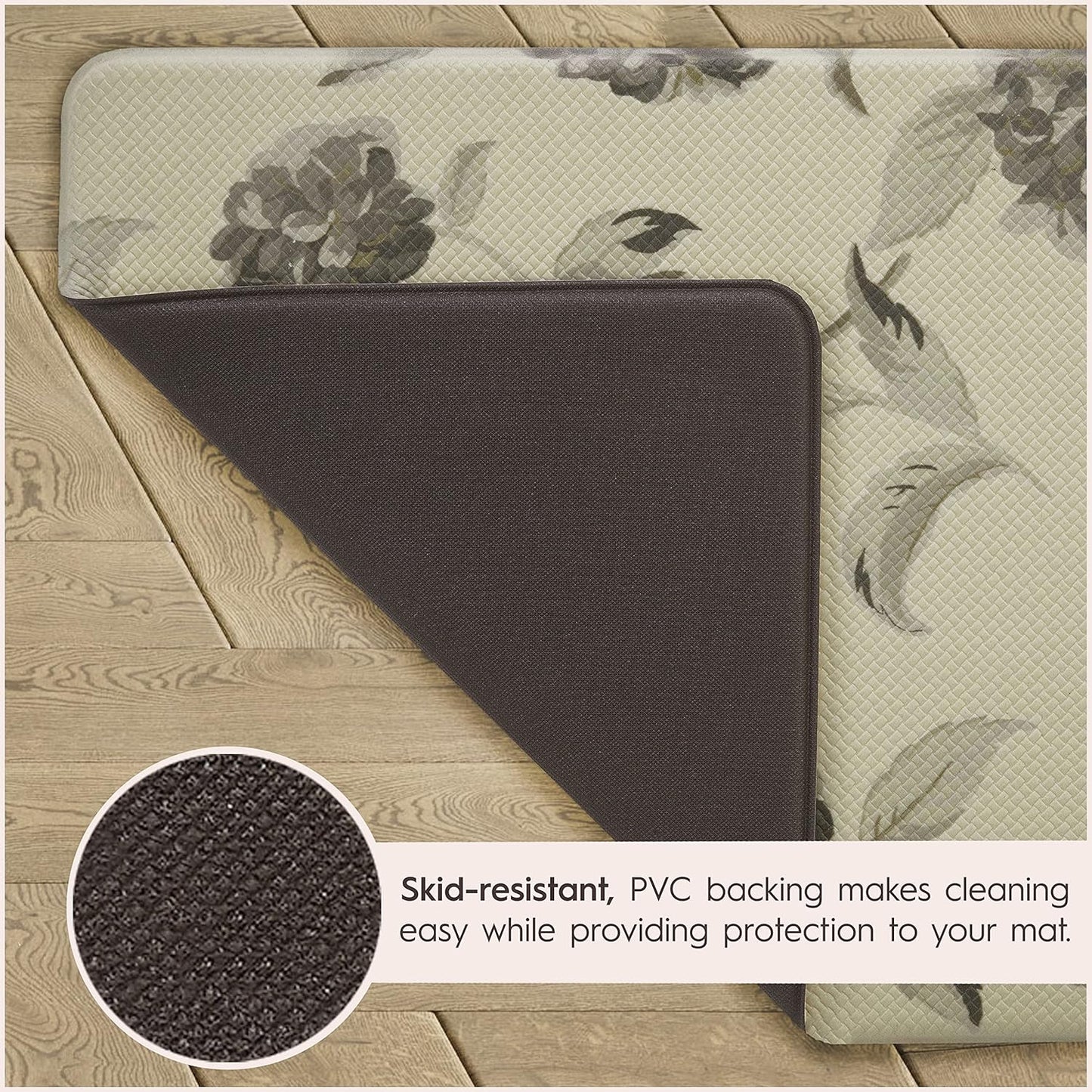 Laura Ashley – Anti-Fatigue Kitchen Mat | Floral Hydranga Design | Stain, Water & Fade Resistant | Cooking & Standing Relief | Non-Slip Backing | Measures 17.5” x 48"| Grey Hydrnga