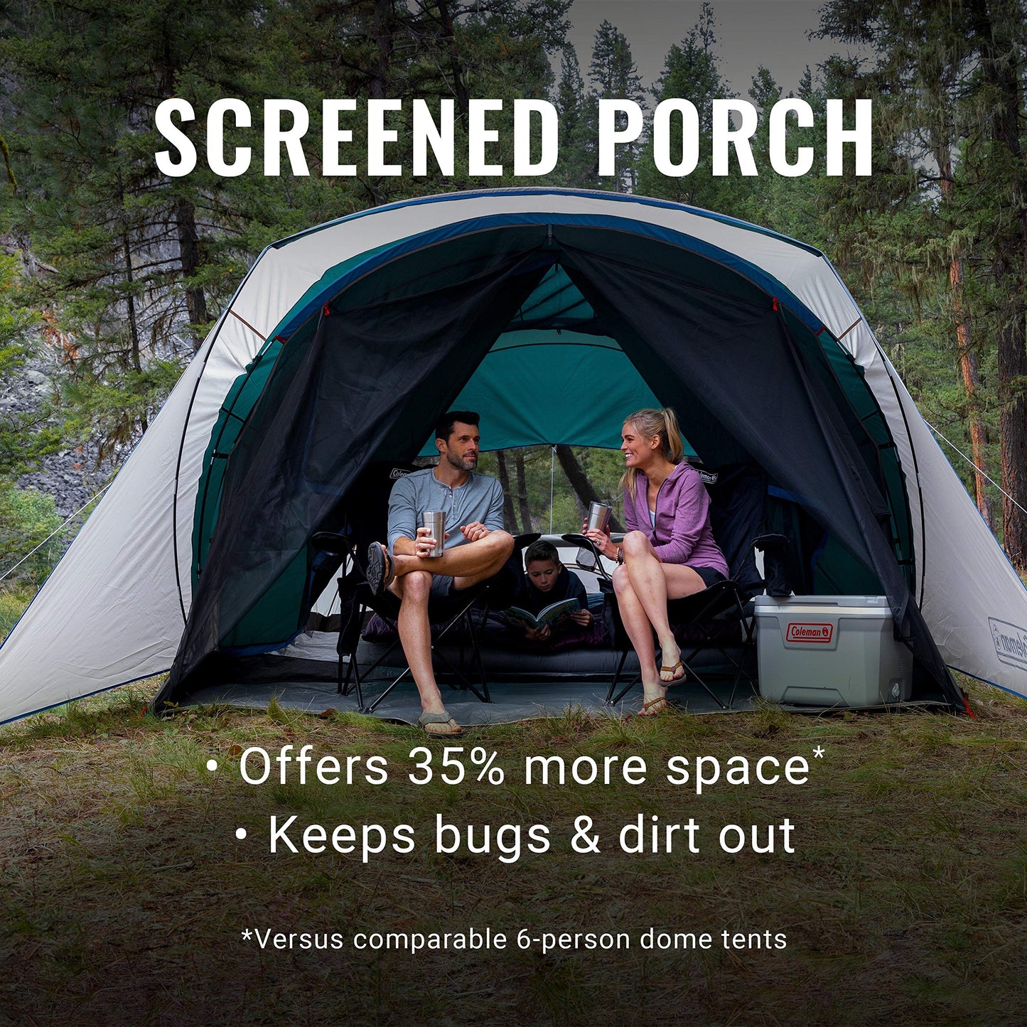Coleman Cabin Camping Tent with Screened Porch, 4/6 Person Weatherproof Tent with Enclosed Screened Porch Option, Includes Rainfly, Carry Bag, Extra Storage, and 10 Minute Setup