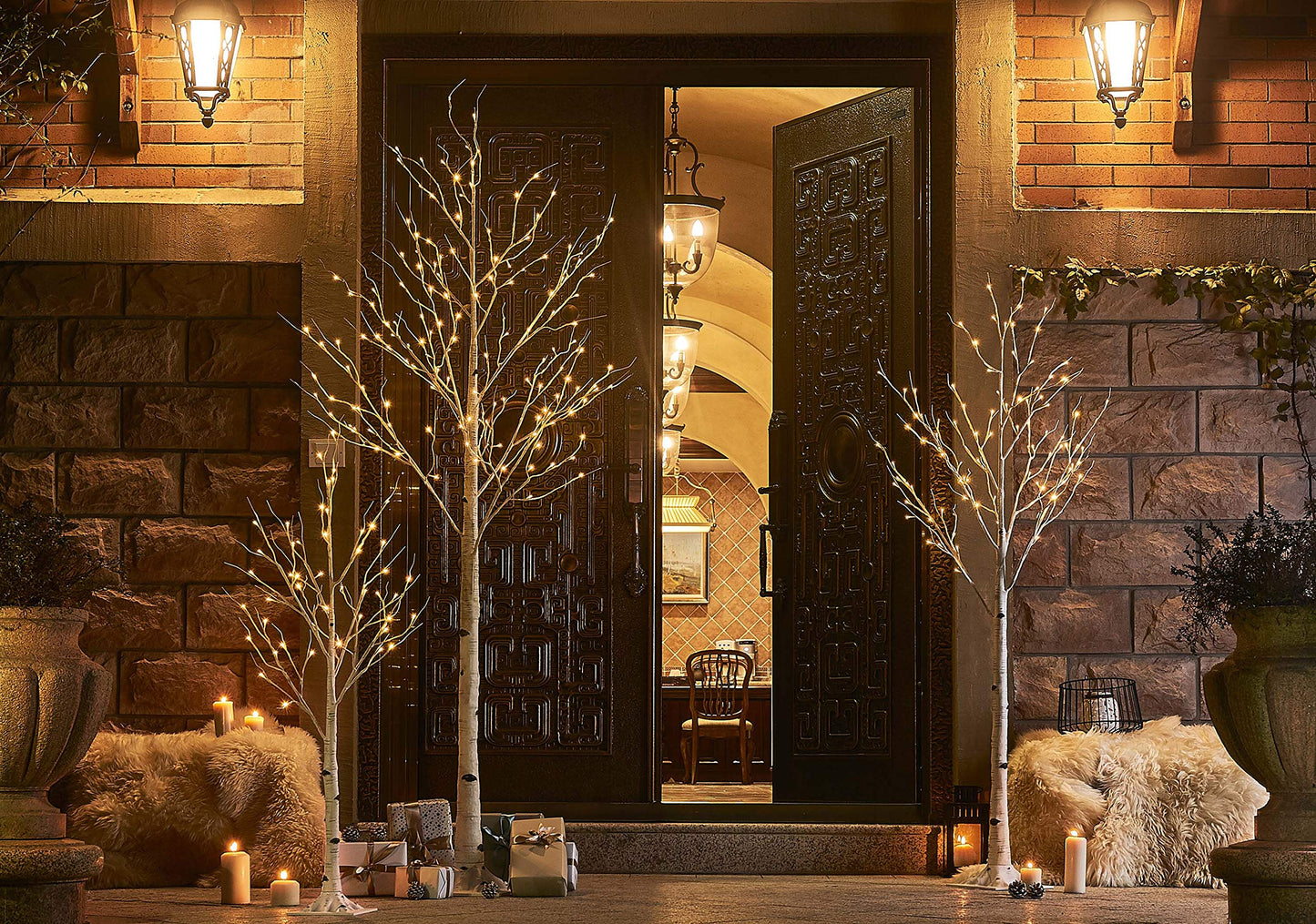 Hairui Lighted Birch Tree 8FT 240 Warm White Lights, White Twig Tree with Lights for Wedding Party Christmas Decoration Indoor Outdoor Use