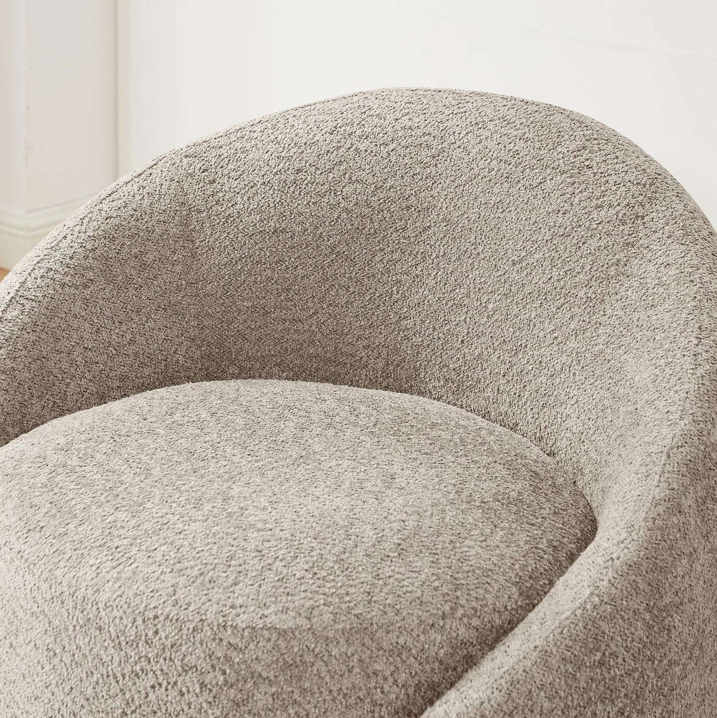 VANOMi Swivel Barrel Chair, Upholstered Modern Round Accent Arm Chairs, 360° Swivel Single Sofa Armchair for Living Room and Bedroom, Camel Boucle