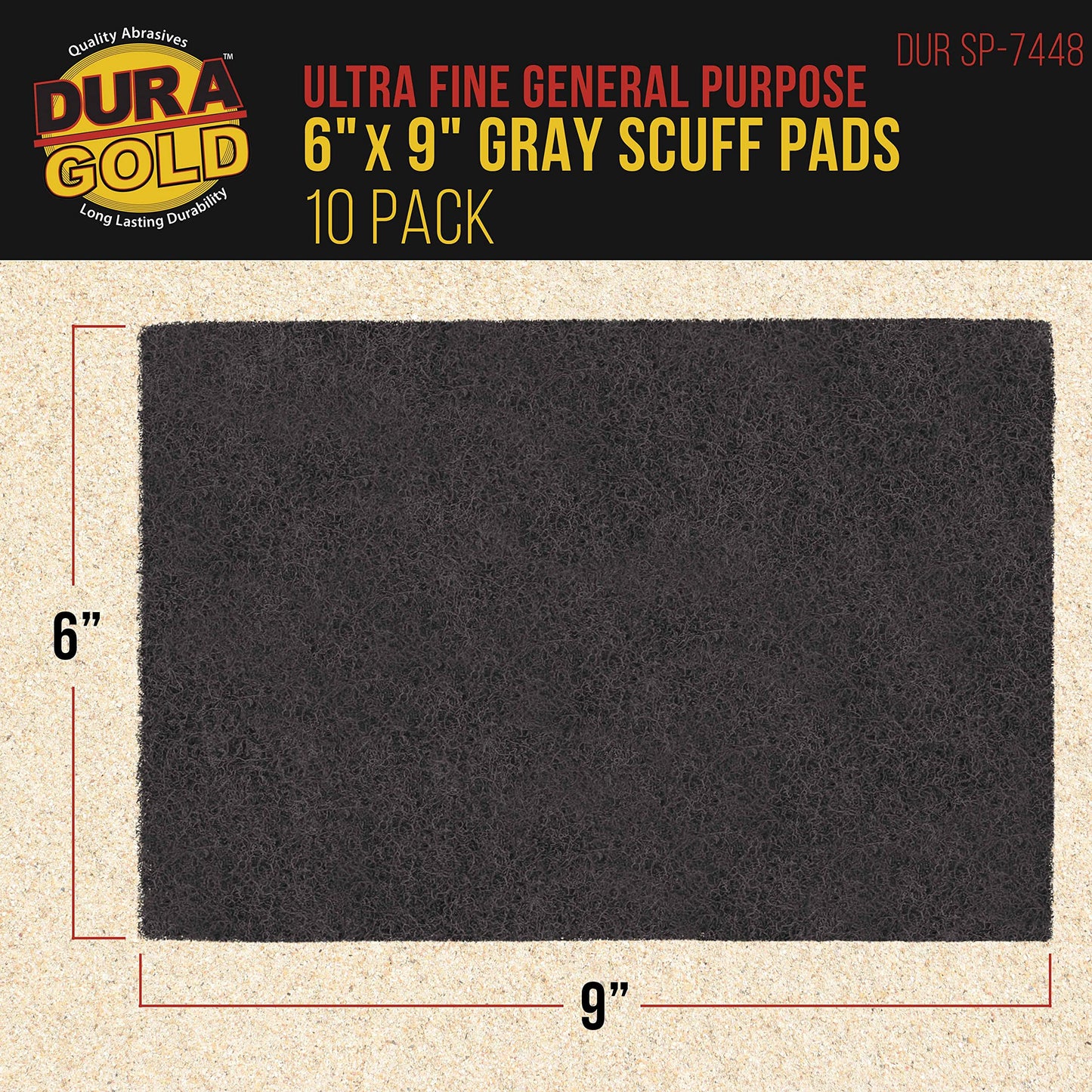 Dura-Gold Premium 6" x 9" Gray Ultra Fine General Purpose Scuff Pads, Box of 10 - Final Scuffing, Scouring, Sanding, Cleaning, Paint Color Blend Prep, Surface Adhesion Preparation, Automotive Autobody