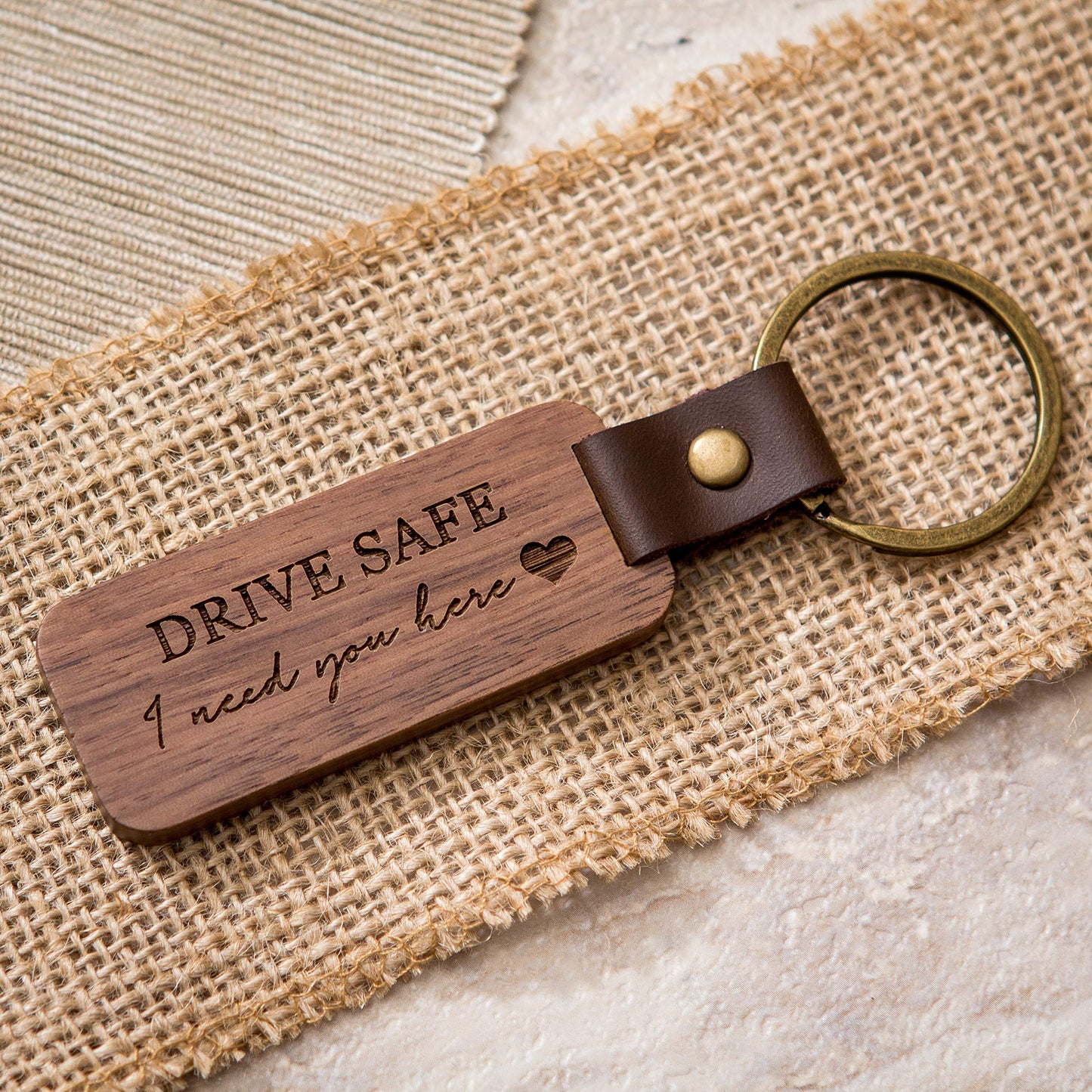 MUUJEE Engraved Wooden Keychain - Home Car Office Key Chain, New Driver Gift Ideas, 5th Wood Anniversary, Birthday or Father's Day Gift Husband Dad Son (Drive Safe)