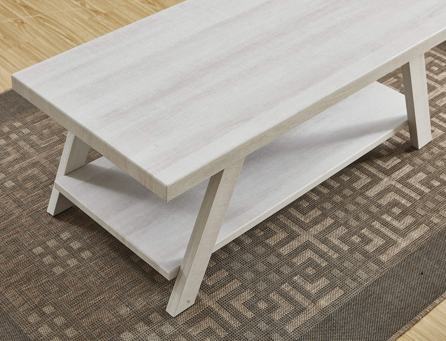 Roundhill Furniture Athens Contemporary Wood Shelf Coffee Table, White