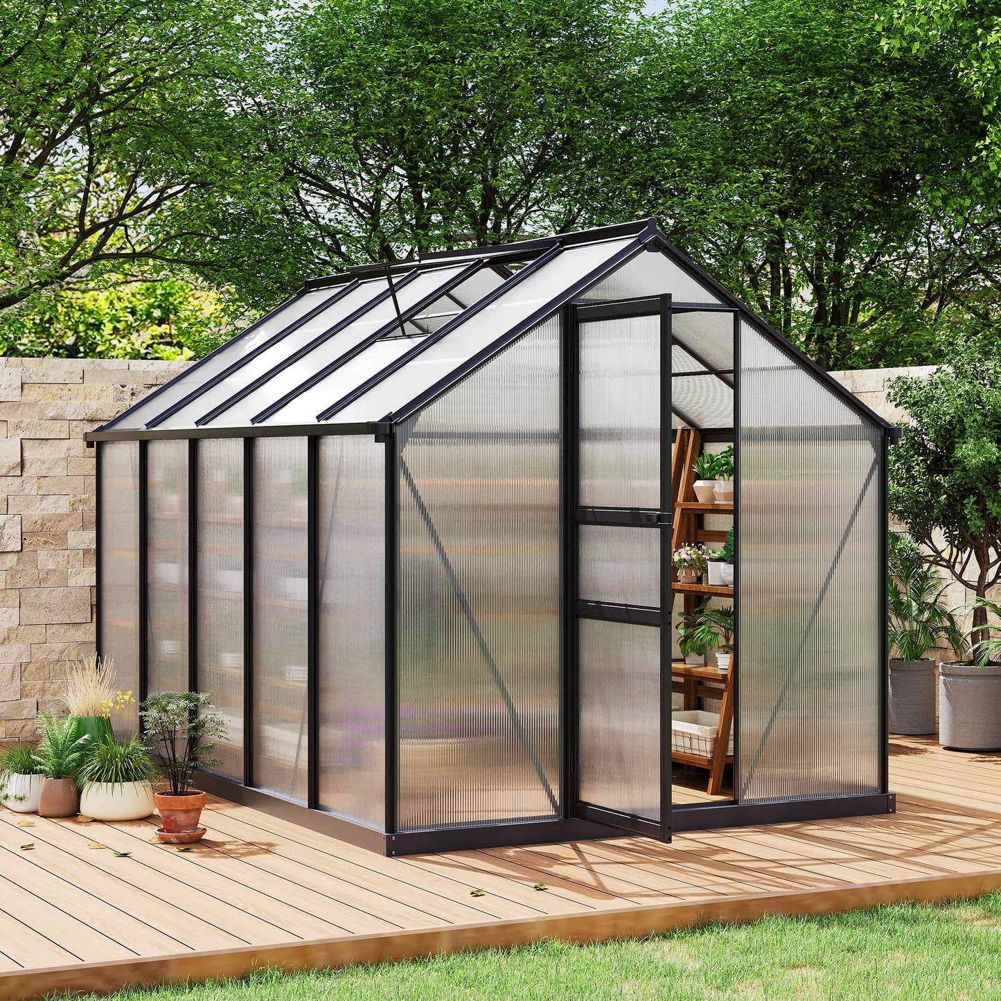 8x10FT Greenhouses for Outdoors,Heavy Duty Polycarbonate Greenhouse , Walk-in Aluminum Greenhouse Kit for Garden Backyard, Patio