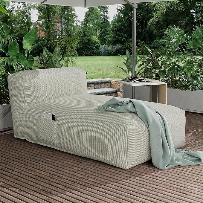 OPEAK Outdoor Bean Bed Chair Sun Lounger, Outdoor Couch Sofa for Patio & Pool, Foam Filling Day Bed Furniture, Comfy Lazy Sofa for Outside, Water-Resistant Seating Lounge Chair, Light Green