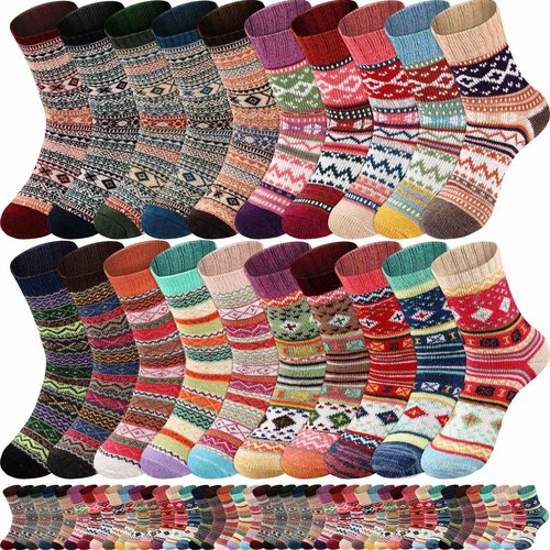 Taiyin 80 Pairs Bulk Wool Socks for Women Warm Winter Soft Thick Thermal Hiking Socks Fluffy Indoor Cozy Christmas Boho Gifts