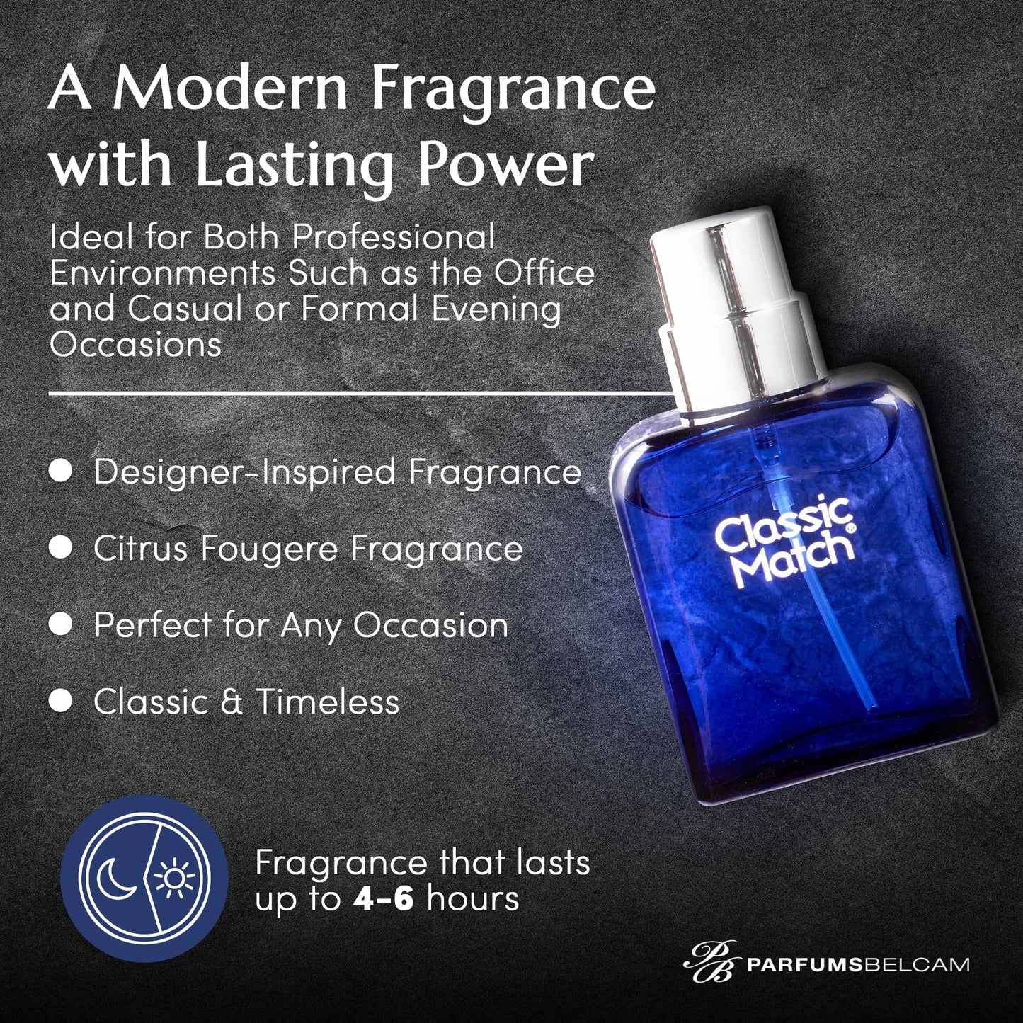 PB ParfumsBelcam Blue Classic Match Eau de Toilette Spray for Men – Modern Citrus Fougere Fragrance, Notes of Melon, Moss and Patchouli, Cologne Alternative, Signature Fragrance – 2.54 Fl Oz