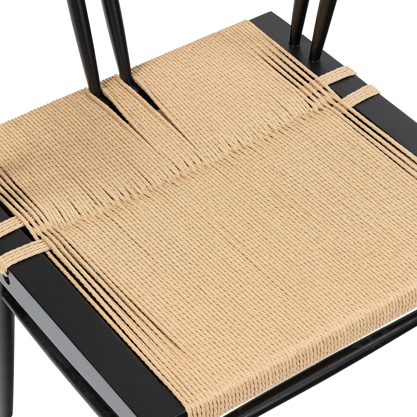 Poly & BARK Ferrara Dining Chair – 18” Seat Height, Solid Ash Wood Frame, Handwoven Hemp Cord Seat, Mid-Century Modern Design, Black Finish