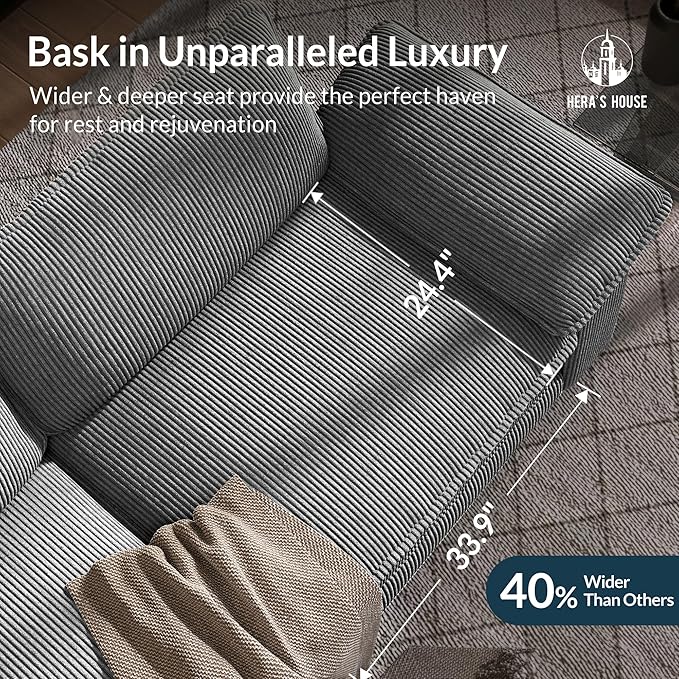 HERA'S HOUSE 3 Pieces Modular Sectional Sofa Sets, Oversized Couch Set with Loveseat and Armchairs, Comfy Cloud Couches with Throw Pillows, 5-Seater Deep Seat Sofa for Living Room, Corduroy Grey