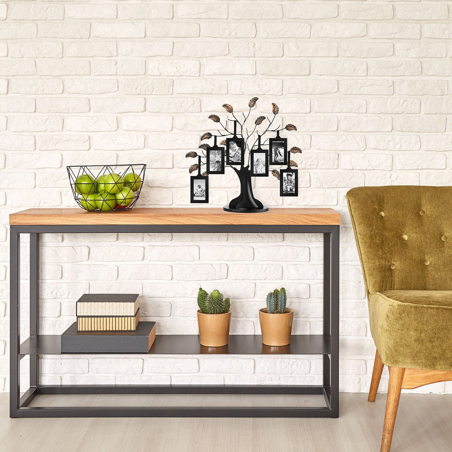 Americanflat Family Tree Picture Frame - Includes 6 Hanging 2x3 Picture Frames - Adjustable Ribbon Tassels - Ideal as Mother’s Day Gifts, Birthday Gifts, or Christmas Decor - Black and Bronze