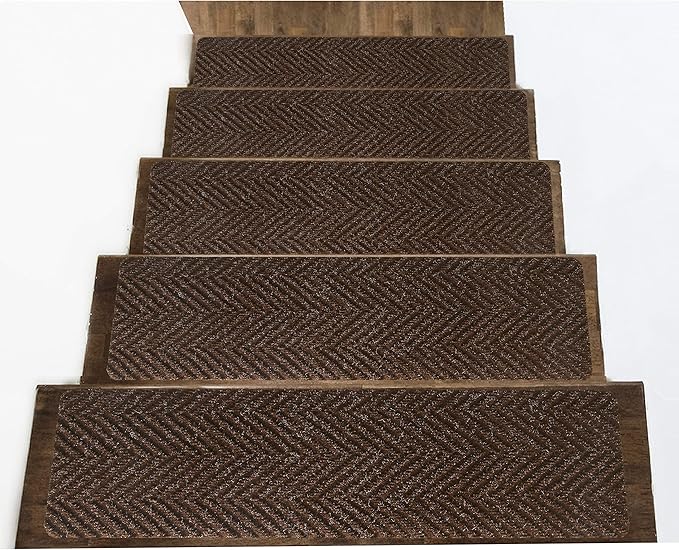 Indoor and Outdoor Carpet Stair Treads - 32" x 8" Non-Slip Stair Treads Carpet for Wooden Steps - Rubber Stair Tread Mats - Stair Rugs Anti Slip for Kids Elders and Dogs – Brown Set of 14