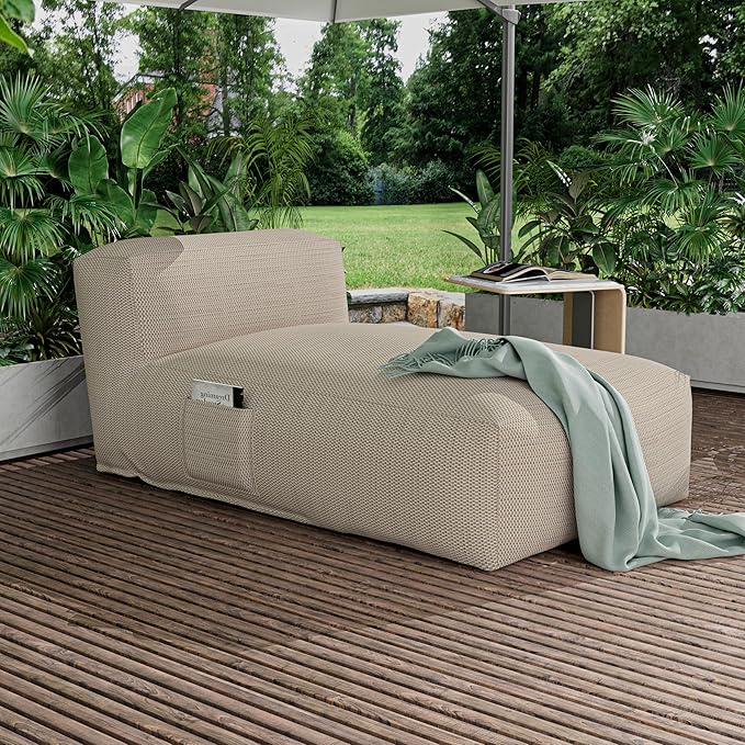 OPEAK Outdoor Bean Bed Chair Sun Lounger, Outdoor Couch Sofa for Patio & Pool, Foam Filling Day Bed Furniture, Comfy Lazy Sofa for Outside, Water-Resistant Seating Lounge Chair, Light Orange