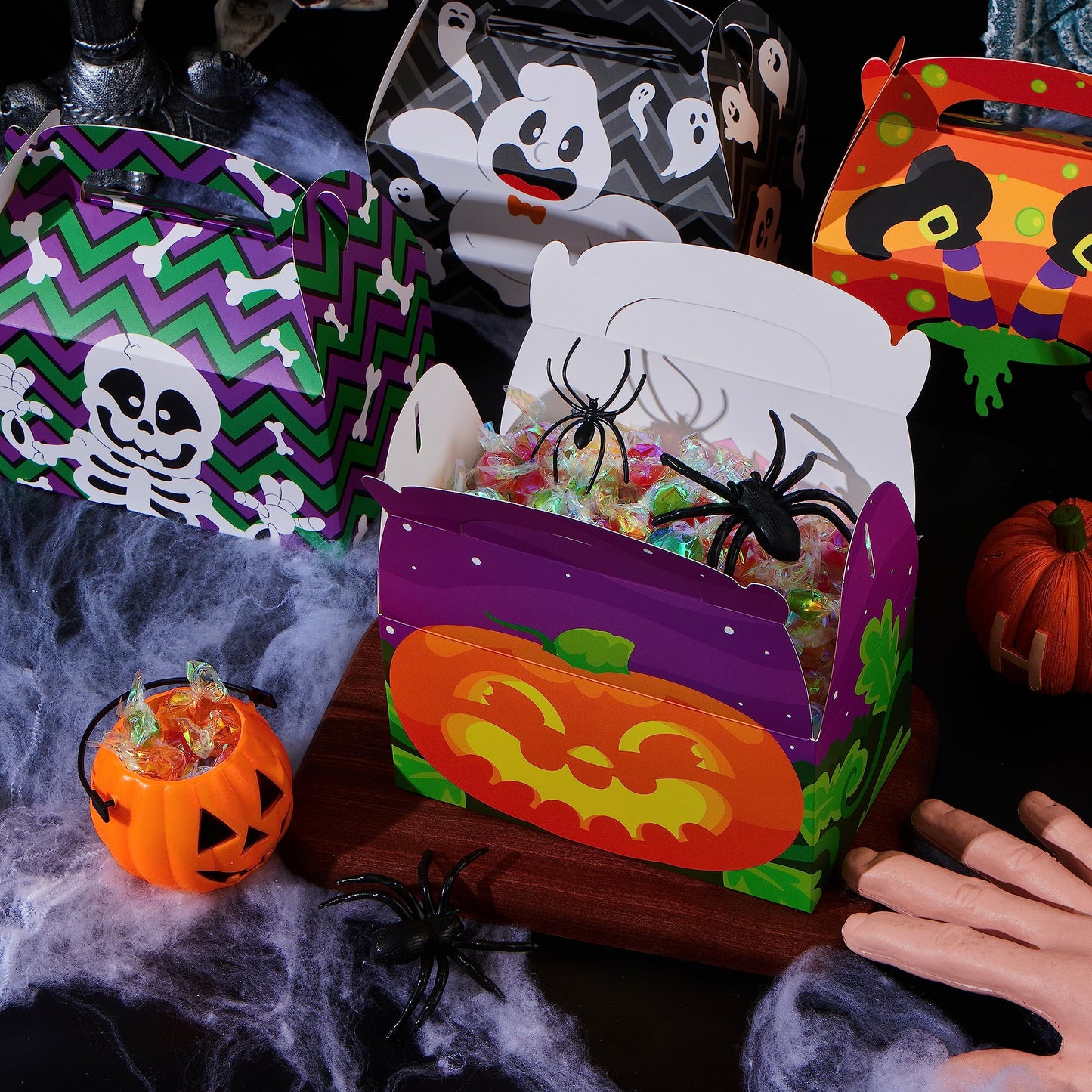 JOYIN 24 PCS Halloween Treat Boxes Candy Boxes, House Cardboard Goodie Bags, Cookies Candy Bags for Kids Children Trick or Treat, Holiday Pastries, Cupcakes, Party Favor Supplies, Decoration