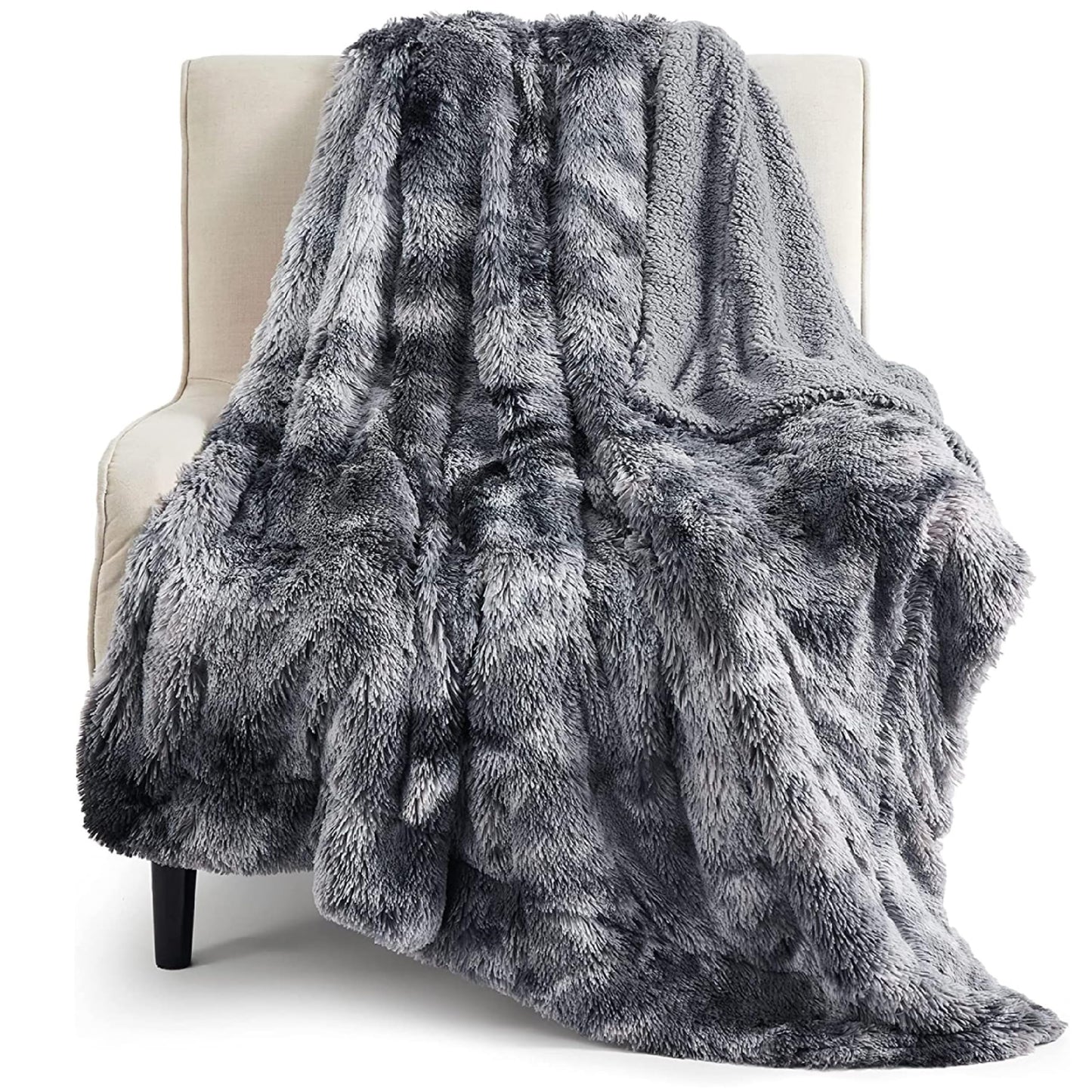 Bedsure GentleSoft Fluffy Fuzzy Faux Fur Throw Blanket, Soft Sherpa Fleece Cozy Gifts for Women, Grey Room Decor for Men Plush Blanket for Couch Bed, Thick Warm Minky Gifts for Girls Boys Teenages