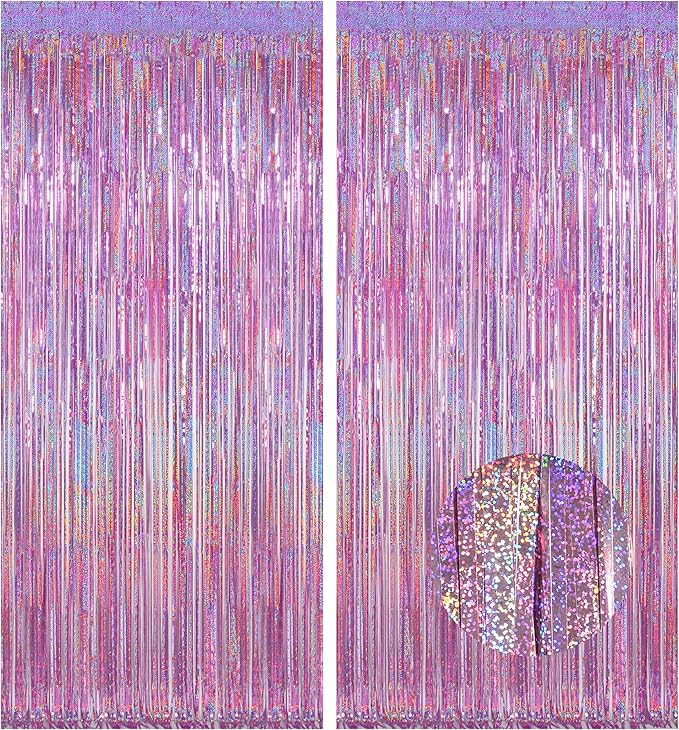 Melsan 2 Pack 3.2 ft x 8.2 ft Tinsel Foil Fringe Curtains Backdrop, Sparkle Metallic Foil Curtains for Party Photo Booth P...