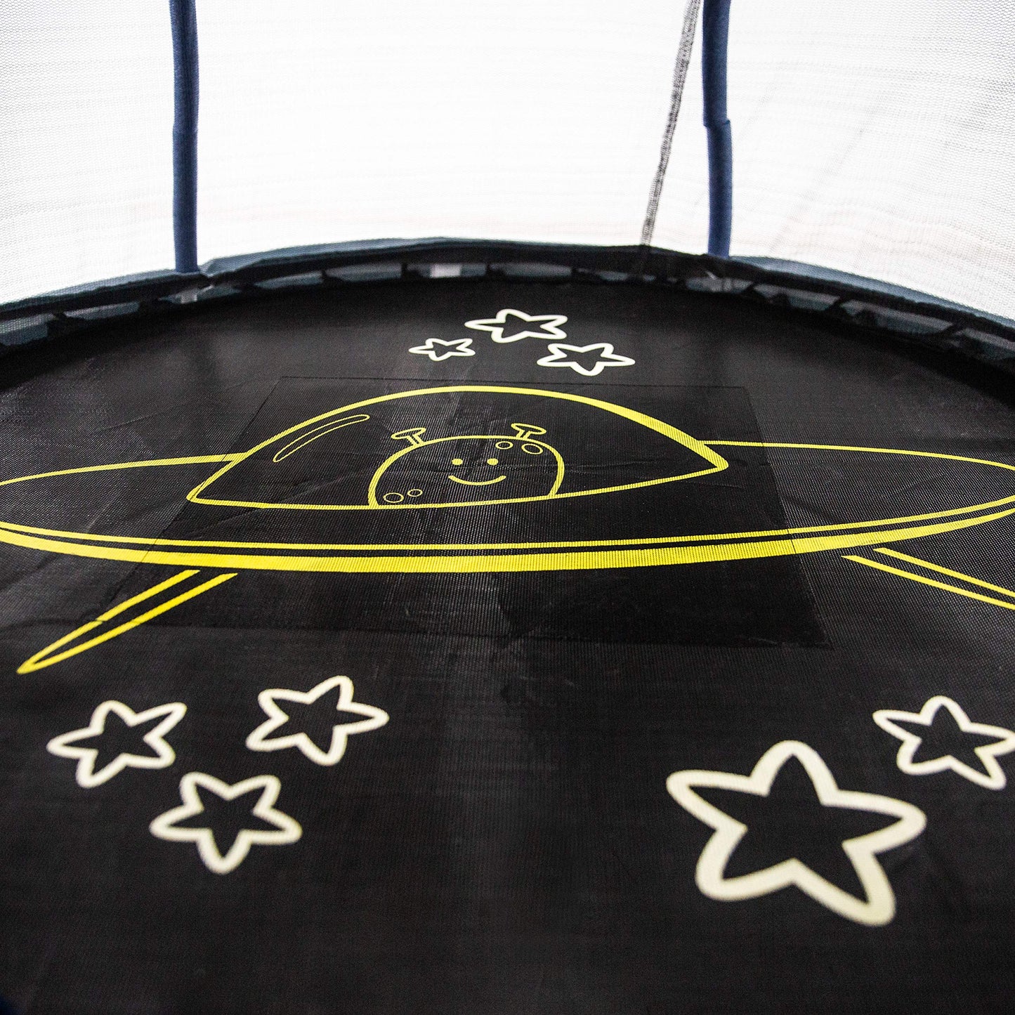 SKYWALKER TRAMPOLINES 60" Round, Indoor Outdoor Mini Trampoline for Kids Toddler Bouncer with Enclosure Net, Padded Frame, Cover and Handlebar, No-Gap Safe Design, Space Adventure