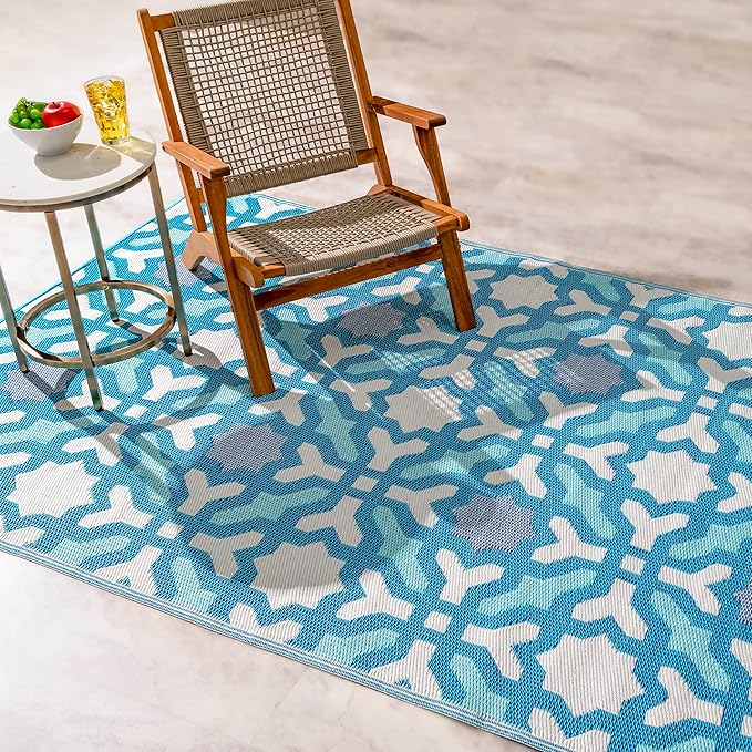 Fab Habitat Outdoor Rug - Waterproof, Fade Resistant, Reversible - Premium Recycled Plastic - Spanish Tile Farmhouse - Lar...