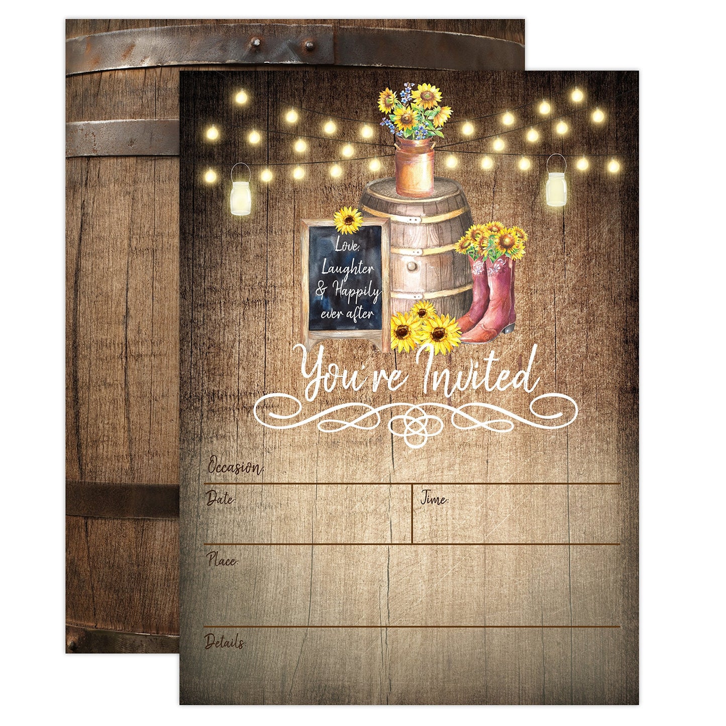 Your Main Event Prints Country Rustic Sunflower Invitations - Rustic Elegant Invites for Wedding Rehearsal Dinner, Bridal Shower, Engagement