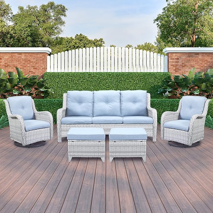Belord Outdoor Swivel Rcoker Patio Chairs - Outdoor Swivel Patio Chairs Set of 2 Wicker Chair Patio Furniture Sets with Covered Cushion for Porch Deck Balcony Garden, Baby Blue