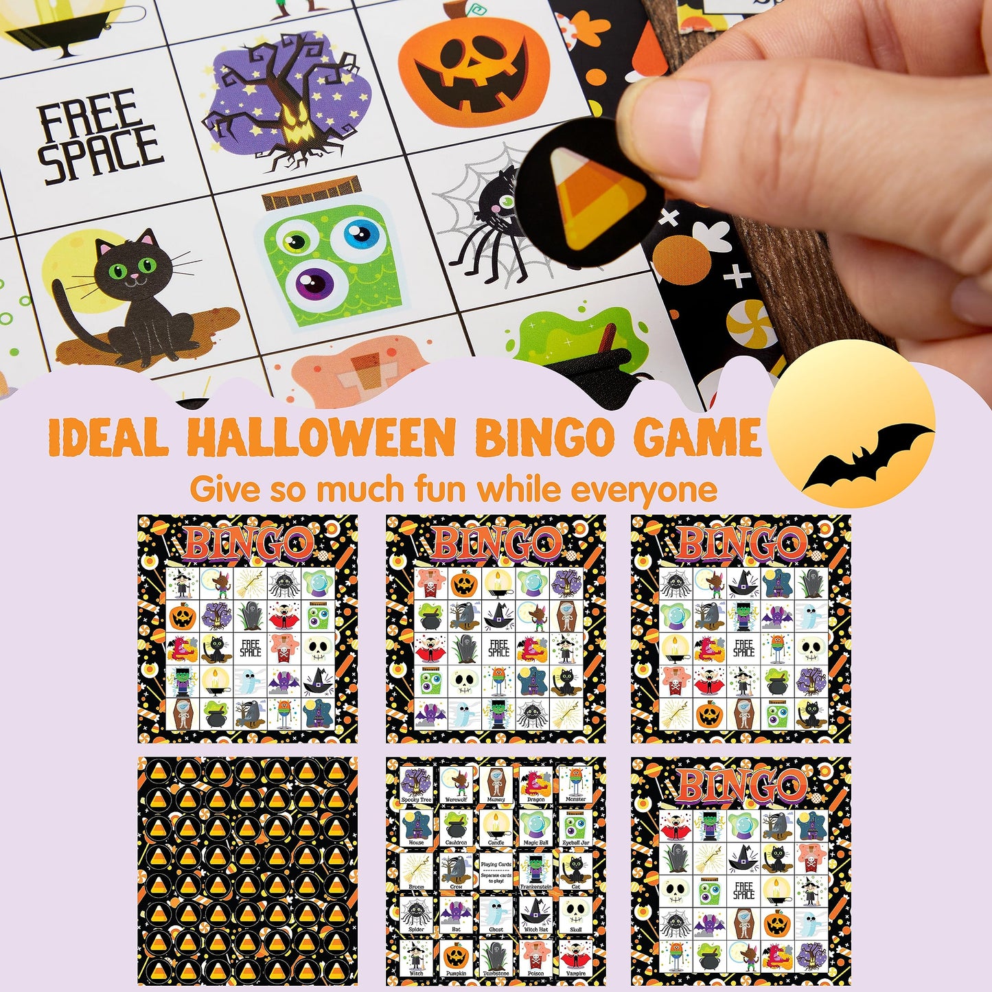 JOYIN 28 Players Halloween Bingo Cards Set, Halloween Bingo Game for School Classroom Family Group Activities, Halloween Party Supplies Adults Kids Indoor Board Games