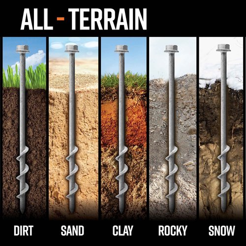 GROUNDGRABBA Screw in Tent Stake for Normal to Hard Ground | Premium Drill Driven Ground Anchor Earth Screws | 4X Pro I Stakes (1.5 Foot), 4X GroundGrabba Closed Hooks, 1X 5/8" Hex Socket Driver