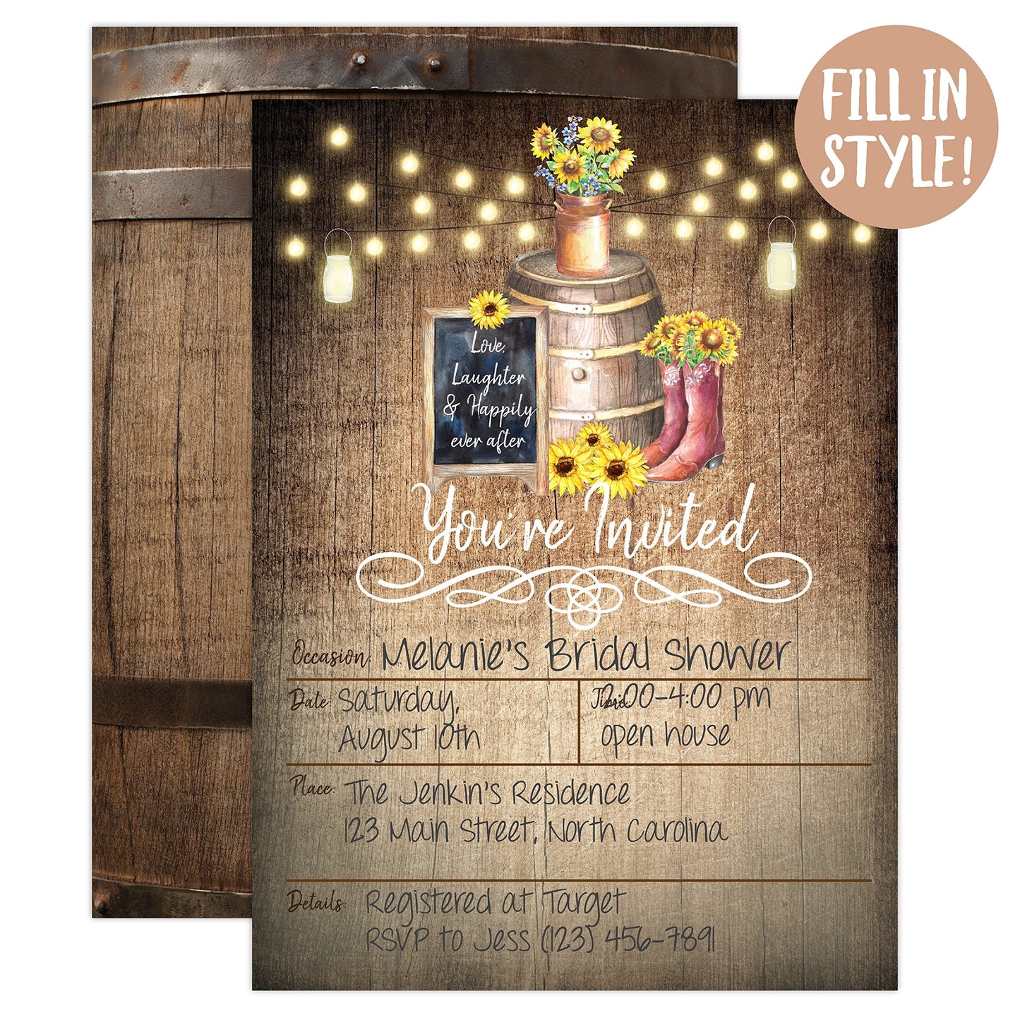 Your Main Event Prints Country Rustic Sunflower Invitations - Rustic Elegant Invites for Wedding Rehearsal Dinner, Bridal Shower, Engagement