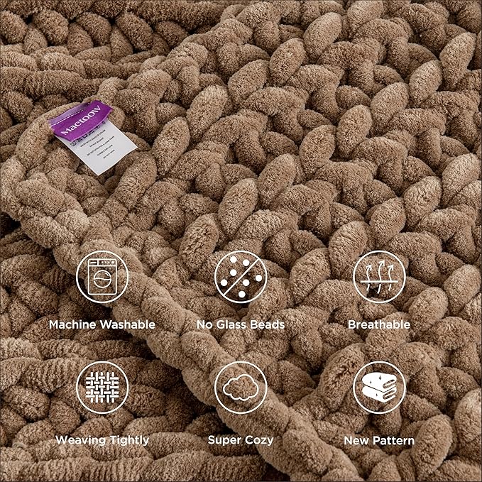 Maetoow Handmade 20 lb Soft Knitted Weighted Blanket, 60 x 80 in Breathable Chunky Knit Gravity Blanket Throw, Home Decor for Sofa Couch Bed, Brown