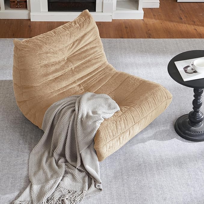 HABUTWAY Bean Bag Chair, Giant Bean Bag Chairs for Adults, Bean Bag Sofa with Filler Faux Fur, Memory Foam Bean Bag Couches Fireside Lazy Sofa for Living Room, Bedroom, Office (Khaki)