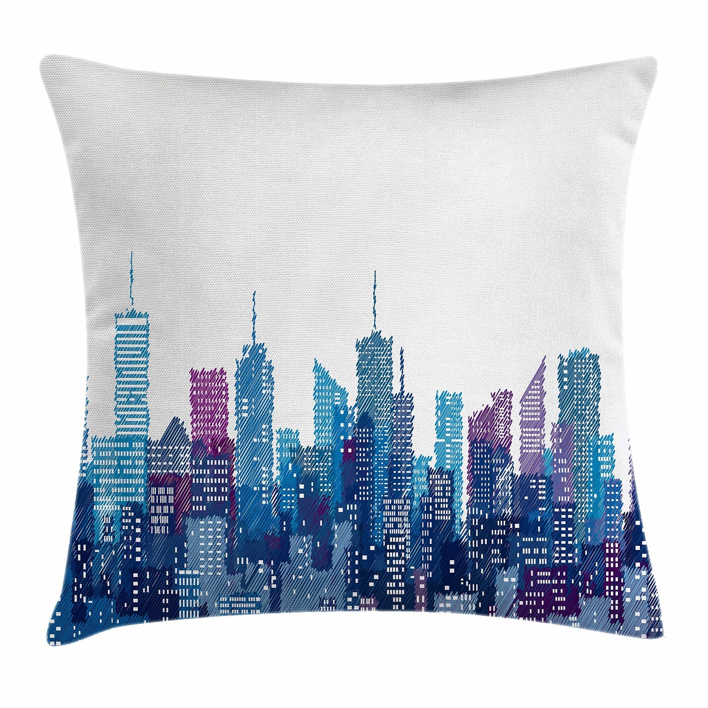 Lunarable New York Throw Pillow Cushion Cover, Skyline of NYC Manhattan Brooklyn Bronx Queens Scratched Pattern, Decorative Square Accent Pillow Case, 18" X 18", Pale Blue