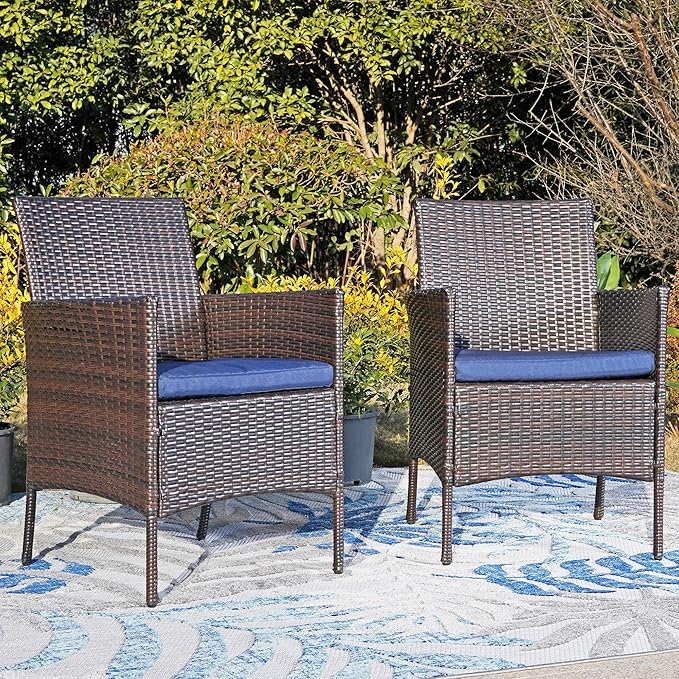 Sophia & William Wicker Patio Chairs Set of 2, 2 Pcs All-Weather Rattan Outdoor Dining Chairs with Seat Cushions