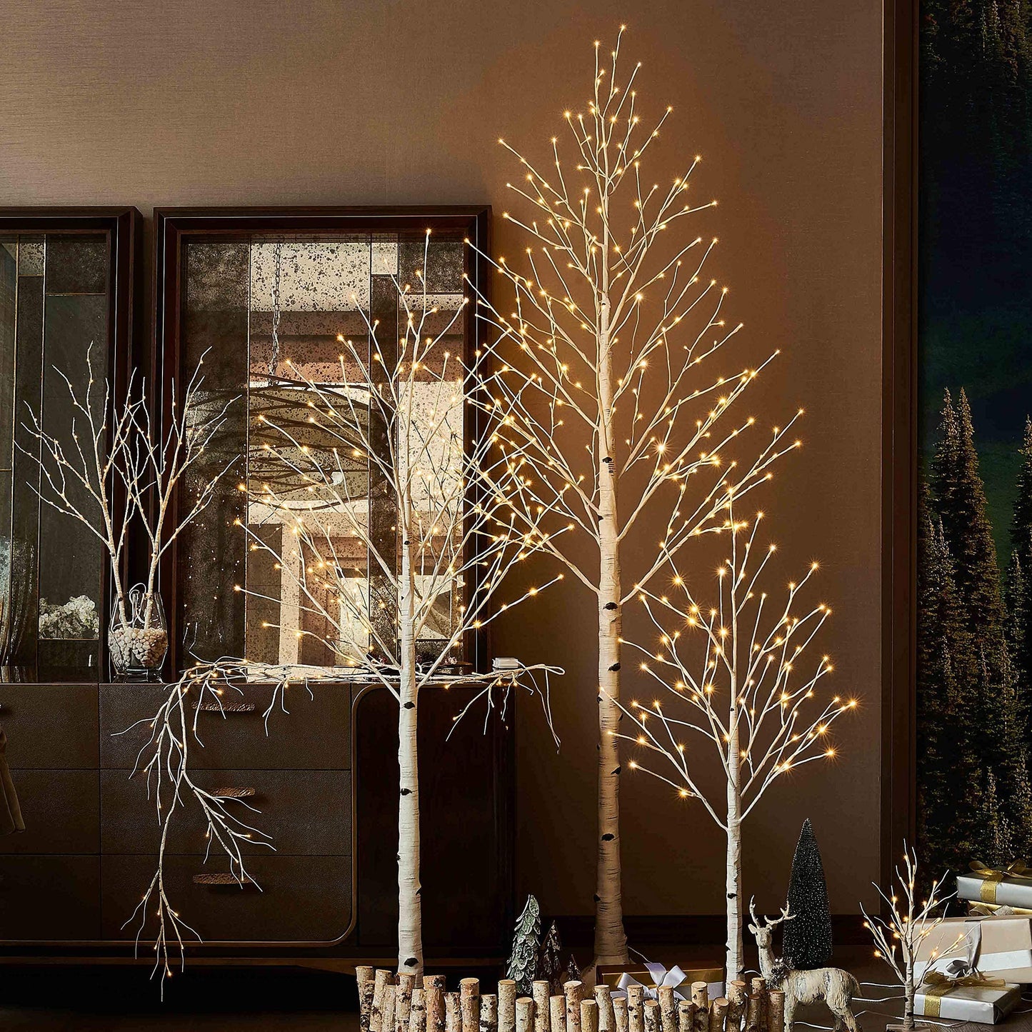 Hairui Lighted Birch Tree 8FT 240 Warm White Lights, White Twig Tree with Lights for Wedding Party Christmas Decoration Indoor Outdoor Use