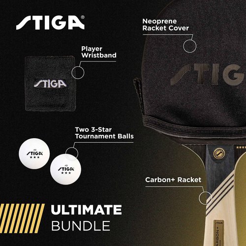 STIGA Carbon+ Bundle Ping Pong Paddle Set – 7-ply Extra Light Carbon Fiber Blade & Ping Pong Paddle Cover Premium, Heavy-Duty Vinyl Features Extra Padding for Enhanced Protection Fits