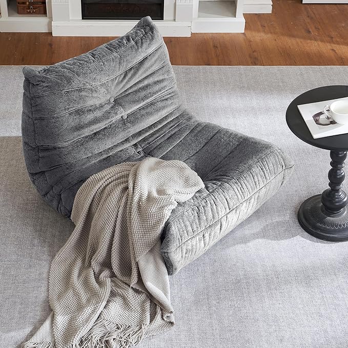 HABUTWAY Bean Bag Chair, Giant Bean Bag Chairs for Adults, Bean Bag Sofa with Filler Faux Fur, Memory Foam Bean Bag Couches Fireside Lazy Sofa for Living Room, Bedroom, Office (Light Grey)