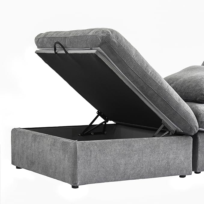 Cloud Couch Modular Sectional Sofa with Storage Ottomans,160.6" Down Filled 6 Seater Convertible Sectional Sofas,V Shaped Gray Couch for Living Room,Covers Washable&Replaceable