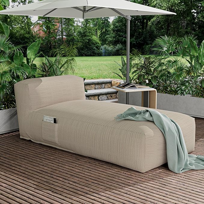 OPEAK Patio Furniture Chaise Lounge Chair Outdoor Reclining Chair Garden Pool Lounge Chairs for Outside Sunbathing Recliners Outdoor Bed Beach Chaise Lounge Chair Sunbed (Light Orange, 70'' Length)