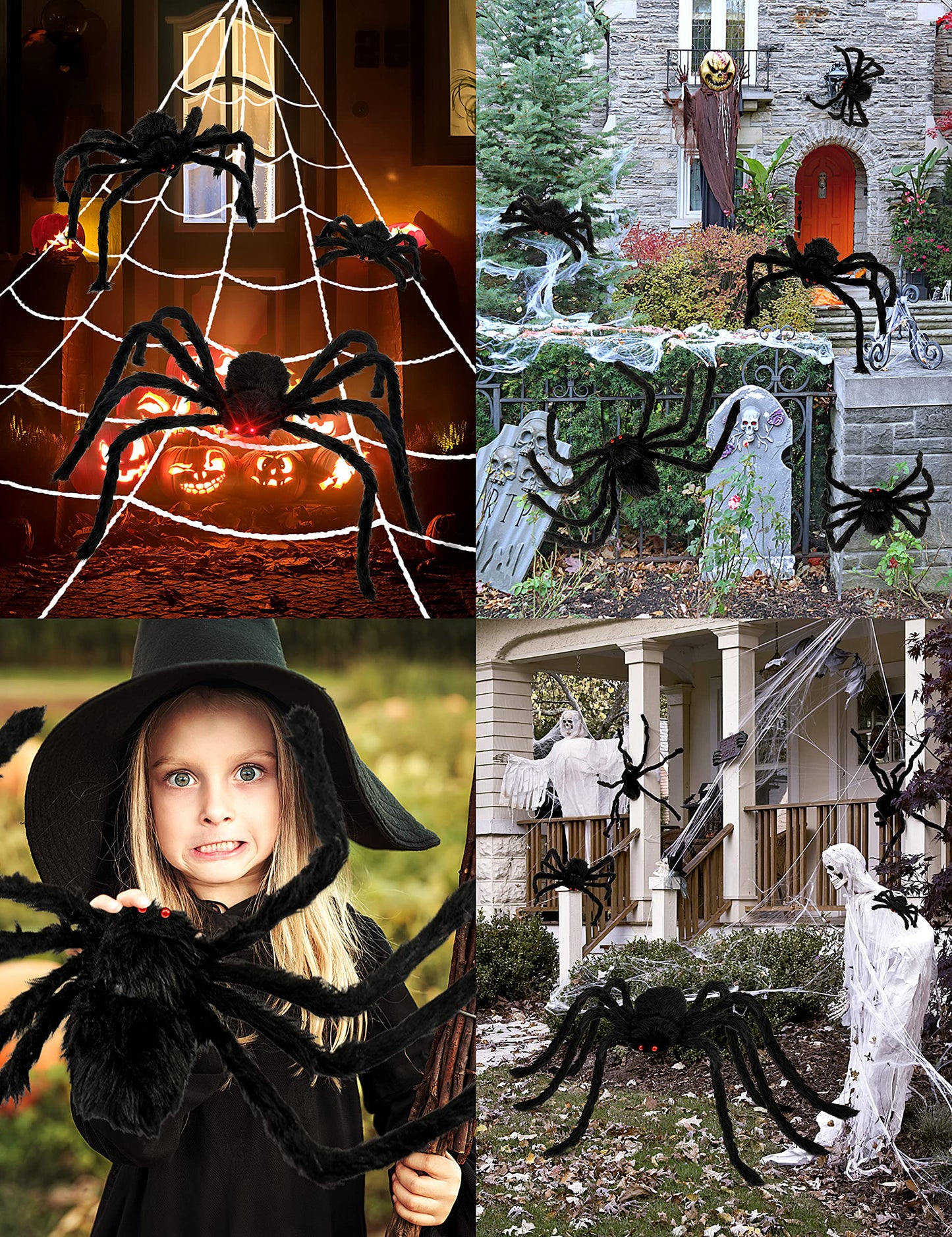 HOPOCO Halloween Plush Spiders Set Scary Fake Spider for Indoor Outdoor Halloween Decor for Home Party Yard Haunted House Decorations (6 in 1)