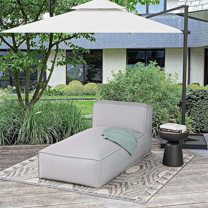 OPEAK Outdoor Bean Bed Chair Sun Lounger, Outdoor Couch Sofa for Patio & Pool, Foam Filling Day Bed Furniture, Comfy Lazy Sofa for Outside, Water-Resistant Seating Lounge Chair, Light Grey